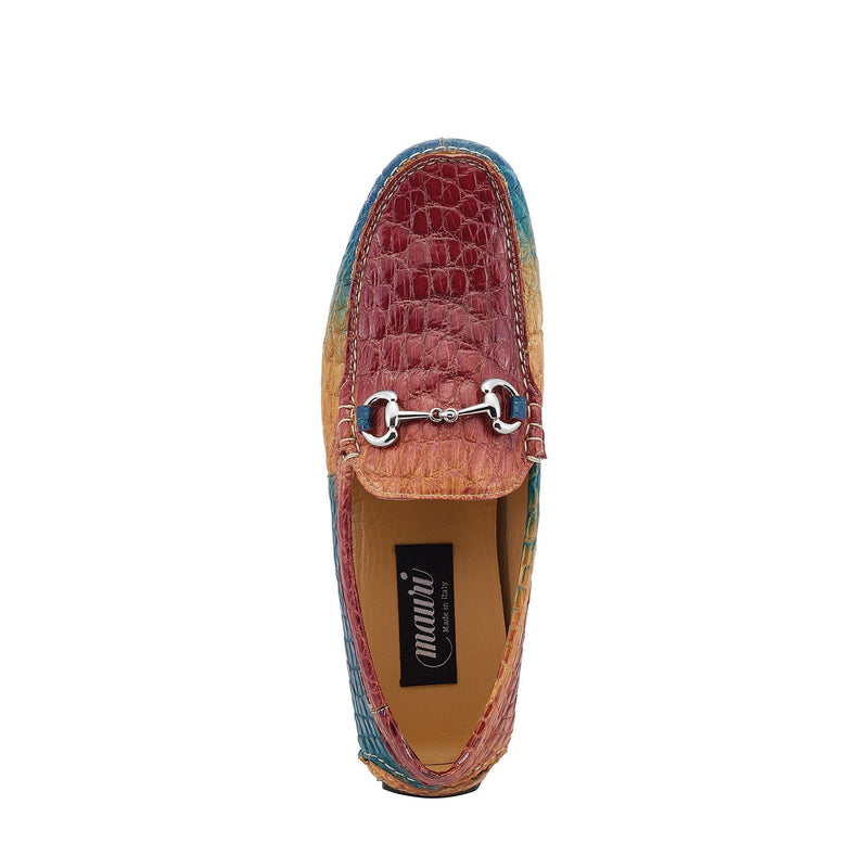 Mauri 3405/1 Scenic Men's Shoes Toffee, Blue & Rasberry Exotic Alligator Driver Moccasins Loafers (MA5526)-AmbrogioShoes