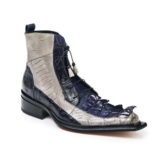 Mauri 44187 Dragon Men's Designer Shoes Arce Raindrops and Wonder Blue Body Alligator / Ostrich Leg Boots (MA5012) (Made to Order)-AmbrogioShoes