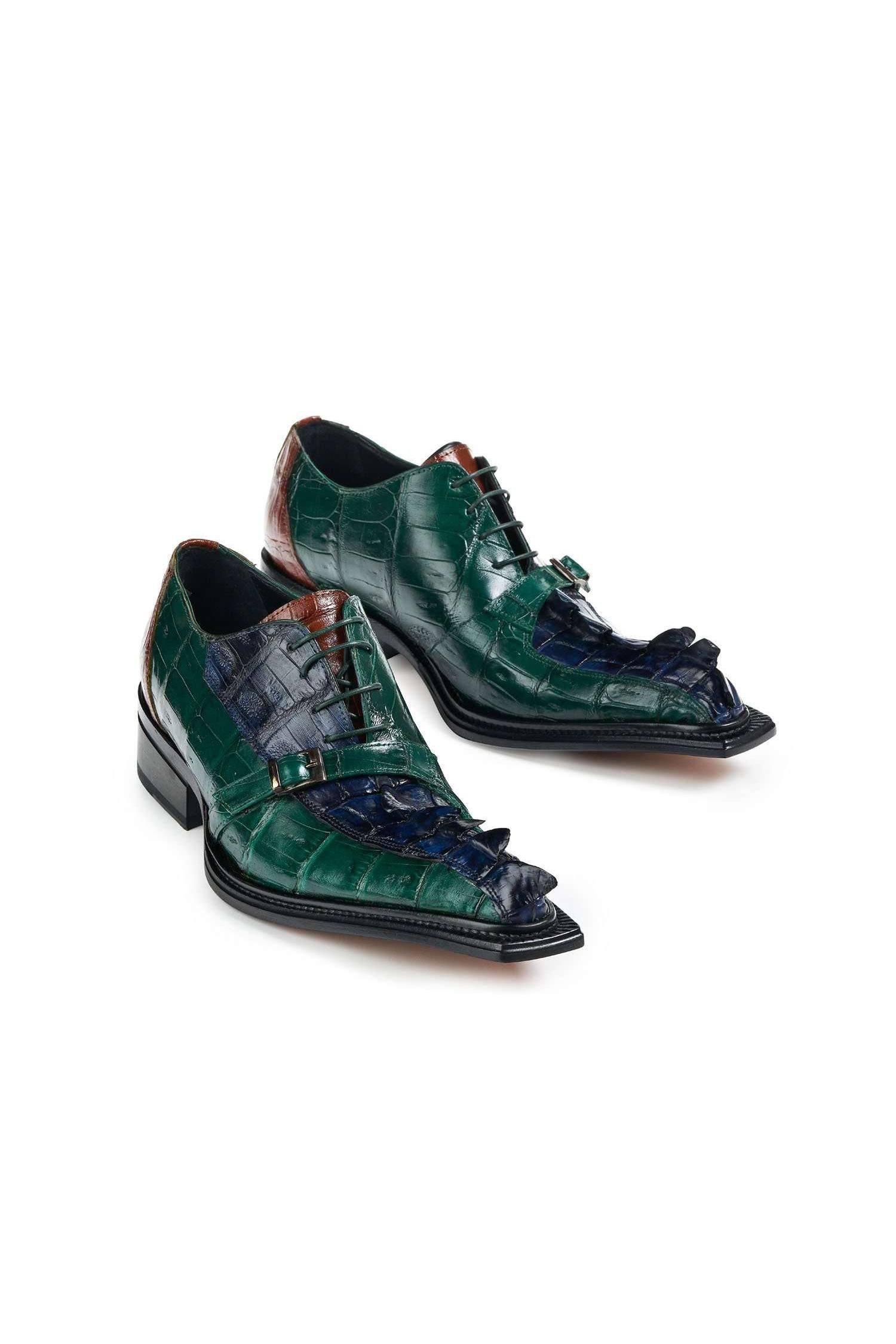 Mauri 44190 Raptor Green / Gold / Blue Exotic Hornback & Baby Crocodile Oxfords (MA5015), MULTI / 14 US