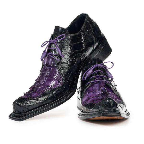 Mauri Shoes Exotic Skin Men's Giotto Black & Violet Baby Croc & Hornback Tail Oxfords 44209(MA4821)-AmbrogioShoes