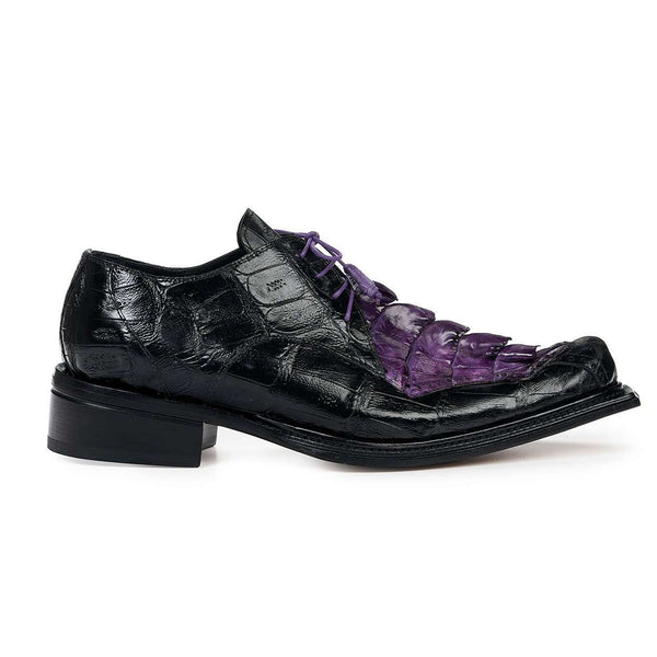 Mauri Shoes Exotic Skin Men's Giotto Black & Violet Baby Croc & Hornback Tail Oxfords 44209(MA4821)-AmbrogioShoes