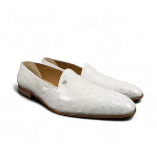 Mauri 4732 Men's Shoes Ostrich White Slip-On Loafers (MA3018) (Special Order)-AmbrogioShoes