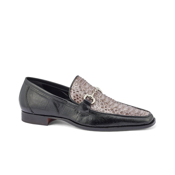 Mauri 4800/2 Priest Men's Shoes Black & Gray Exotic Iguana / Python Horsebit Loafers (MA5371)-AmbrogioShoes