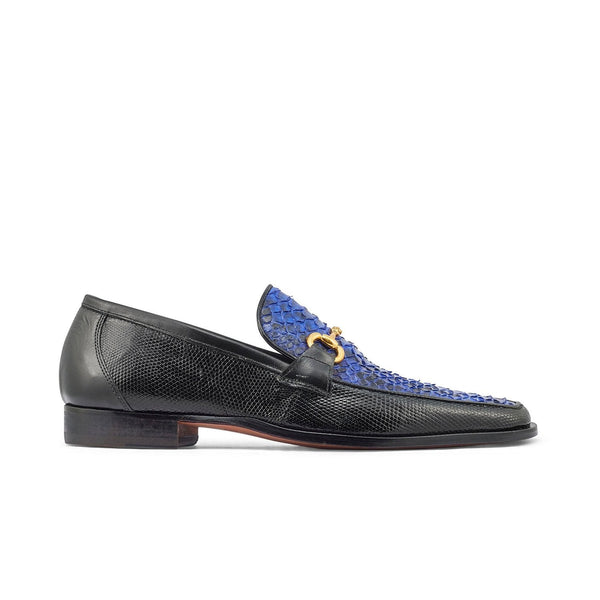 Mauri 4800/2 Priest Men's Shoes Black & Royal Blue Exotic Iguana / Python Horsebit Loafers (MA5370)-AmbrogioShoes
