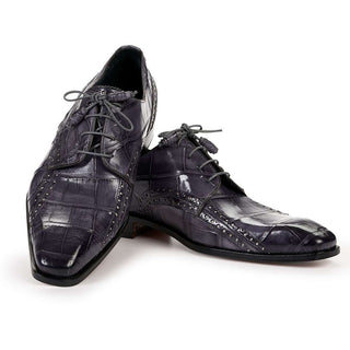 Mauri 4858 Designer Men's Shoes Exotic Skin Cedro Medium Grey Burnished Body Alligator Oxfords (MA4805) (Special Order)-AmbrogioShoes
