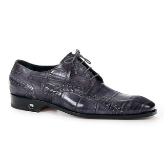 Mauri 4858 Designer Men's Shoes Exotic Skin Cedro Medium Grey Burnished Body Alligator Oxfords (MA4805) (Special Order)-AmbrogioShoes