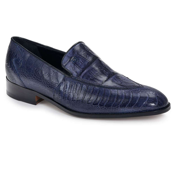 Mauri Shoes Exotic Skin Men's Ostrich Leg & Baby Croc Navy Loafers 4878 (MA4913)-AmbrogioShoes