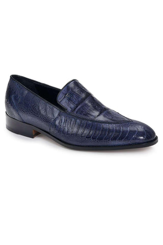 Mauri 4878 Designer Navy Exotic Ostrich Leg & Baby Crocodile Loafers (MA4913)-AmbrogioShoes