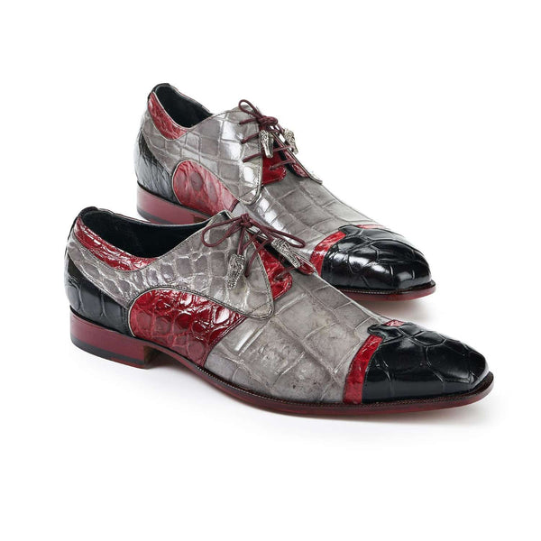 Mauri 4921 Stephen Men's Shoes Black / Grey / Red Body Alligator Oxfords (MA5010)-AmbrogioShoes