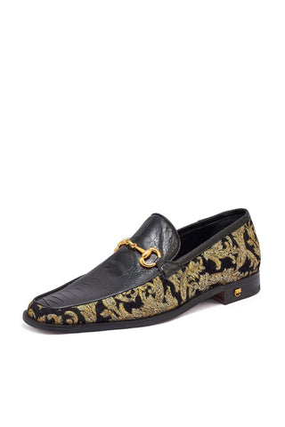 Mauri 4938 Majesty Black & Gold Exotic Ostrich Leg / Didier Fabric Horsebit Loafers (MA5331)-AmbrogioShoes