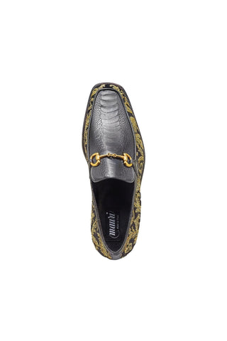Mauri 4938 Majesty Black & Gold Exotic Ostrich Leg / Didier Fabric Horsebit Loafers (MA5331)-AmbrogioShoes