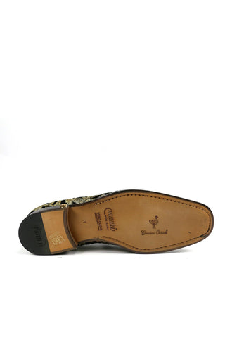 Mauri 4938 Majesty Black & Gold Exotic Ostrich Leg / Didier Fabric Horsebit Loafers (MA5331)-AmbrogioShoes