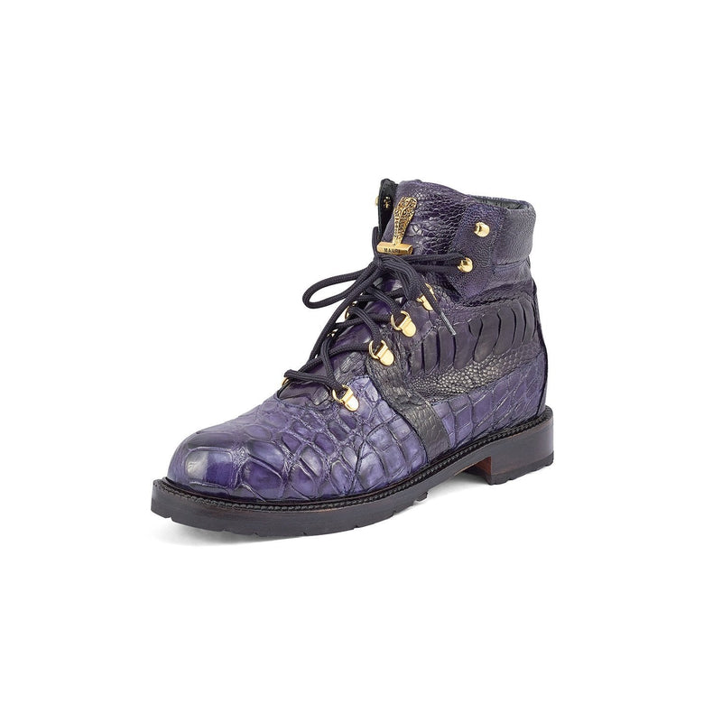 Mauri 4986 Tracker Men's Shoes Wonder Blue Exotic Alligator / Ostrich Leg Boots (MA5380)-AmbrogioShoes