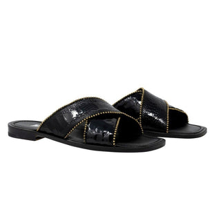 Mauri 5062 Sandals Luxor Men's Designer Shoes Black Fabric / Ostrich Leg 5062 (MA5117) (Special Order)-AmbrogioShoes