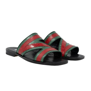 Mauri 5068 Sarasota Men's Designer Shoes Multi Color Exotic Ostrich Sandals (MA5116) (Special Order)-AmbrogioShoes