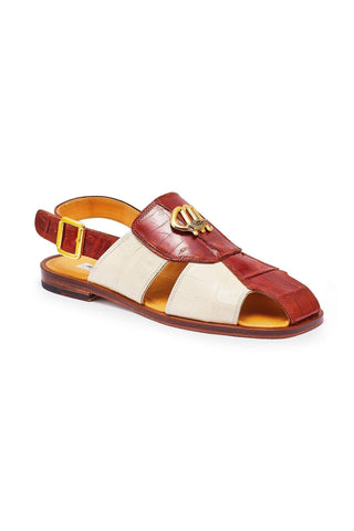 Mauri 5071 Gladiator Gold & Cream Crocodile Sandals (MA5305)