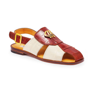 Mauri 5071 Gladiator Men's Shoes Gold & Cream Exotic Crocodile Sandals (MA5305) (Special Order)-AmbrogioShoes