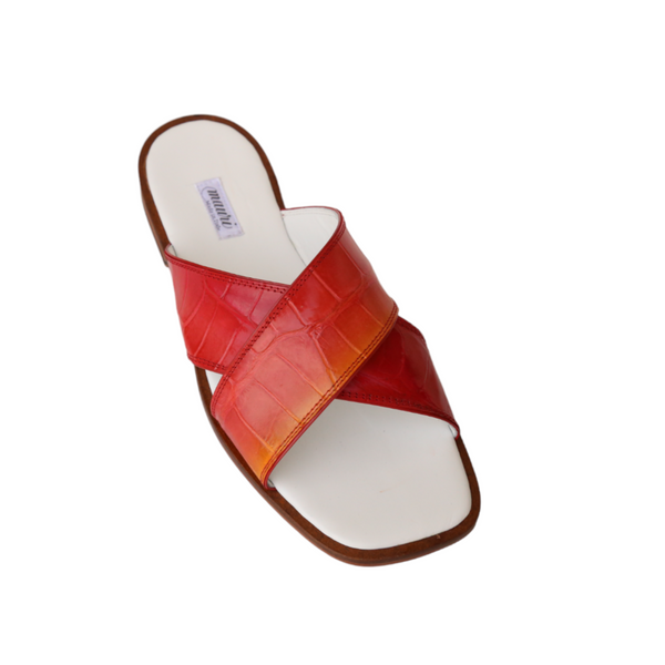 Mauri 5134 Carnival Men's Shoes Orange & Red Exotic Alligator Slip-On Sandals (MAS5505-B)-AmbrogioShoes