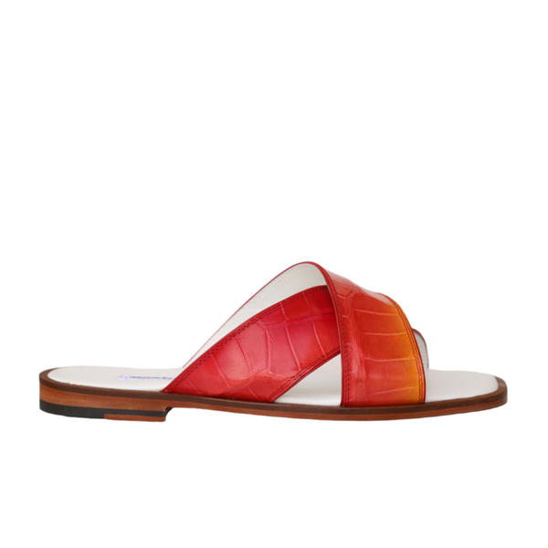 Mauri 5134 Carnival Men's Shoes Orange & Red Exotic Alligator Slip-On Sandals (MAS5505-B)-AmbrogioShoes