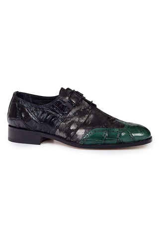 Mauri 53124 Black & Fabric Machado/Alligator & Baby Croc Oxfords (MA4617)-AmbrogioShoes