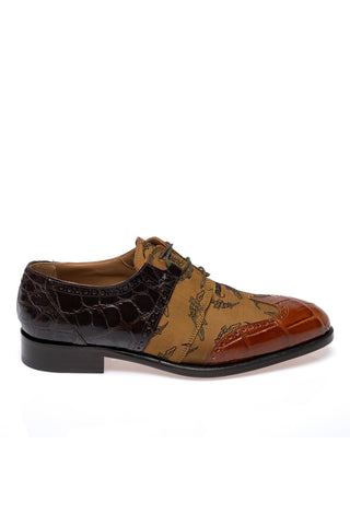 Mauri 53124/1 Caracalla Alligator Skin & Fabric Wing-Tip Derby (MA5694)-AmbrogioShoes