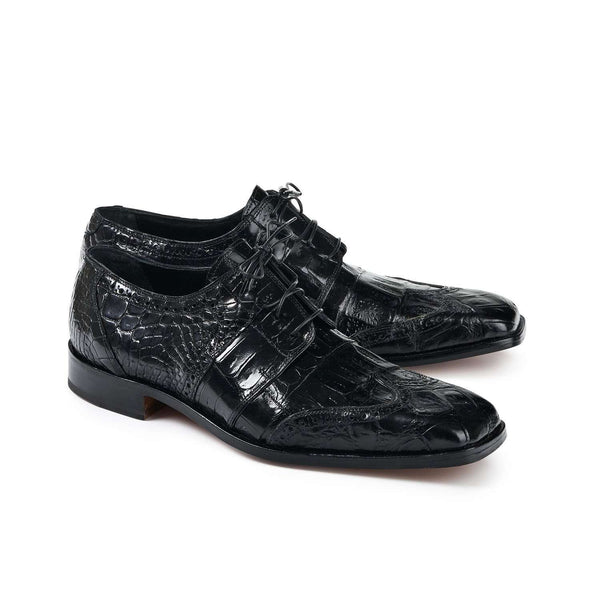 Mauri 53130 Preacher Men's Shoes Black Body Alligator and Baby Crocodile Oxfords (MA5009)-AmbrogioShoes