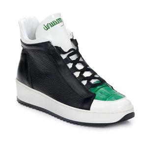 Mauri 6139 Designer Exotic Skin Patent Leather & Baby Croc Black Sneakers (MA4923) (Special Order)-AmbrogioShoes