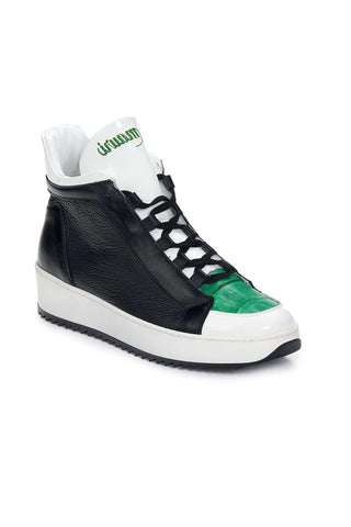 Mauri 6139 Designer Skin Patent & Baby Croc Black Sneakers (MA4923)-AmbrogioShoes