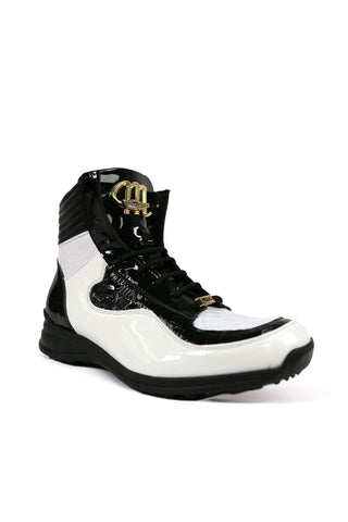 Mauri 8401 Flash Exotic Crocodile Skin / Ostrich Leg / Patent High-Top Sneakers (MA5456)-AmbrogioShoes