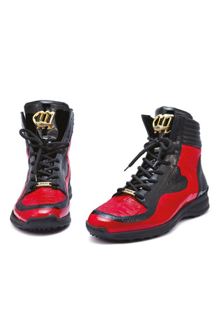Mauri 8401 Flash Exotic Crocodile Skin / Ostrich Leg / Patent High-Top Sneakers (MA5456)-AmbrogioShoes