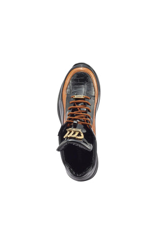 Mauri 8409 Hype Exotic Crocodile Skin / Ostrich Leg / Patent High-Top Sneakers (MA5405)-AmbrogioShoes