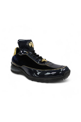 Mauri 8420 Bubble Gold & Wonder Blue Exotic Crocodile / Velvet / Patent Casual Sneakers (MA5411)-AmbrogioShoes
