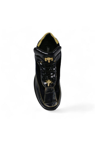 Mauri 8420 Bubble Gold & Wonder Blue Exotic Crocodile / Velvet / Patent Casual Sneakers (MA5411)-AmbrogioShoes