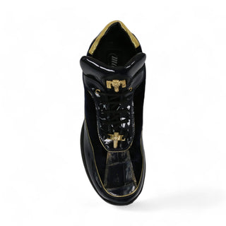 Mauri 8420 Bubble Men's Shoes Gold & Wonder Blue Exotic Crocodile / Velvet / Patent Leather Casual Sneakers (MA5411)(Special Order)-AmbrogioShoes