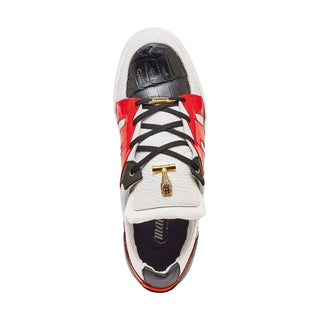 Mauri 8424 Outlaw Men's Shoes White, Black & Red Exotic Crocodile / Patent / Patent Leather Sneakers (MA5349) (Special Order)-AmbrogioShoes