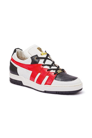 Mauri 8424 Outlaw White, Black & Red Exotic Crocodile / Patent / Patent Sneakers (MA5349)-AmbrogioShoes