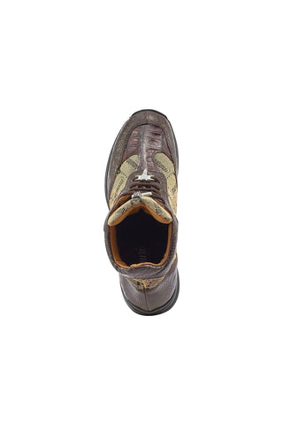 Mauri 8430 Signature Black & Gray Exotic Ostrich Leg / Crocodile / Mauri Fabric Casual Sneakers (MA5393)