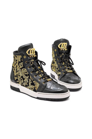 Mauri 8437 Kingpin Exotic Crocodile Skin / Calf-Skin Leather / Gobelins Fabric High top Sneakers (MA5443)-AmbrogioShoes