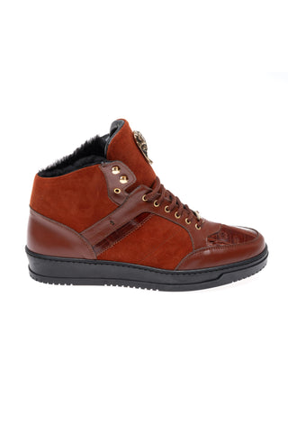 Mauri 8496 Jacked Crocodile Skin / Nappa Leather / Suede Shearling High-Top Sneaker (MA5679)-AmbrogioShoes
