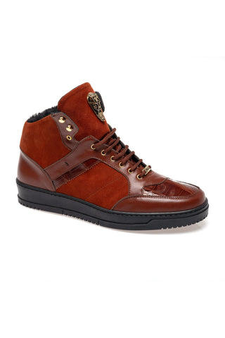 Mauri 8496 Jacked Crocodile Skin / Nappa Leather / Suede Shearling High-Top Sneaker (MA5679)-AmbrogioShoes