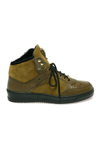 Mauri 8496 Jacked Crocodile Skin / Nappa / Suede Shearling High-Top Sneaker (MA5679)