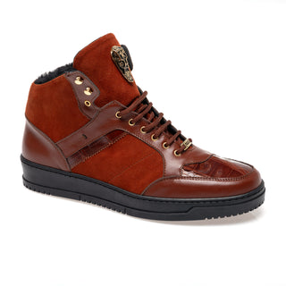 Mauri 8496 Jacked Exotic Crocodile Skin / Nappa Leather / Suede Shearling High-Top Sneaker (MA5679)-AmbrogioShoes