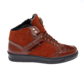 Mauri 8496 Jacked Exotic Crocodile Skin / Nappa Leather / Suede Shearling High-Top Sneaker (MA5679)(Made to Order)-AmbrogioShoes