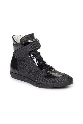 Mauri 8529 Men's Casual Nemo Fabric / Baby Croc / Patent Black Sneakers (MA3024)-AmbrogioShoes
