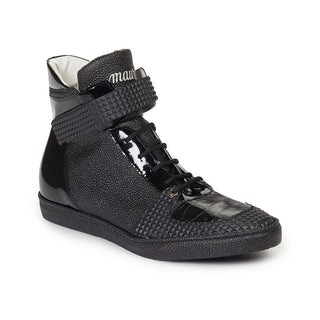 Mauri 8529 Men's Casual Nemo Fabric / Baby Croc / Patent Leather Black Sneakers (MA3024) (Special Order)-AmbrogioShoes