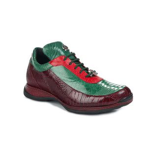 Mauri 8569 Electic Men's Shoes Red /Green / Burgundy Ostrich Leg Sneakers 8569 (MA5023)-AmbrogioShoes