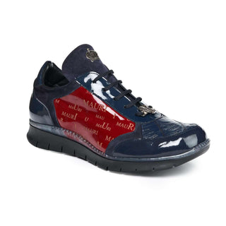 Mauri 8571 Legend Men's Designer Shoes Red and Wonder Blue Baby Crocodile / Suede / Patent Leather Sneakers (MA5025) (Special Order)-AmbrogioShoes