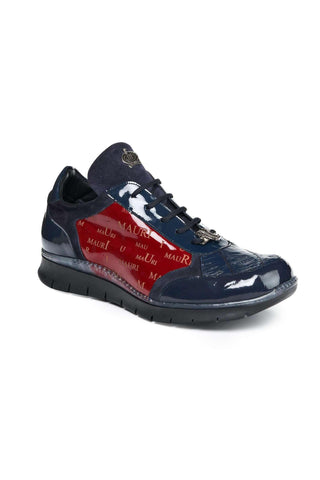 Mauri 8571 Legend Red and Wonder Blue Baby Crocodile / Suede / Patent Sneakers (MA5025)-AmbrogioShoes