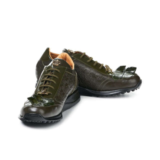 Mauri 8573 Native Men's Designer Shoes Olive Calf-Skin Leather Print and Patent Leather Sneakers (MA5022) (Special Order)-AmbrogioShoes