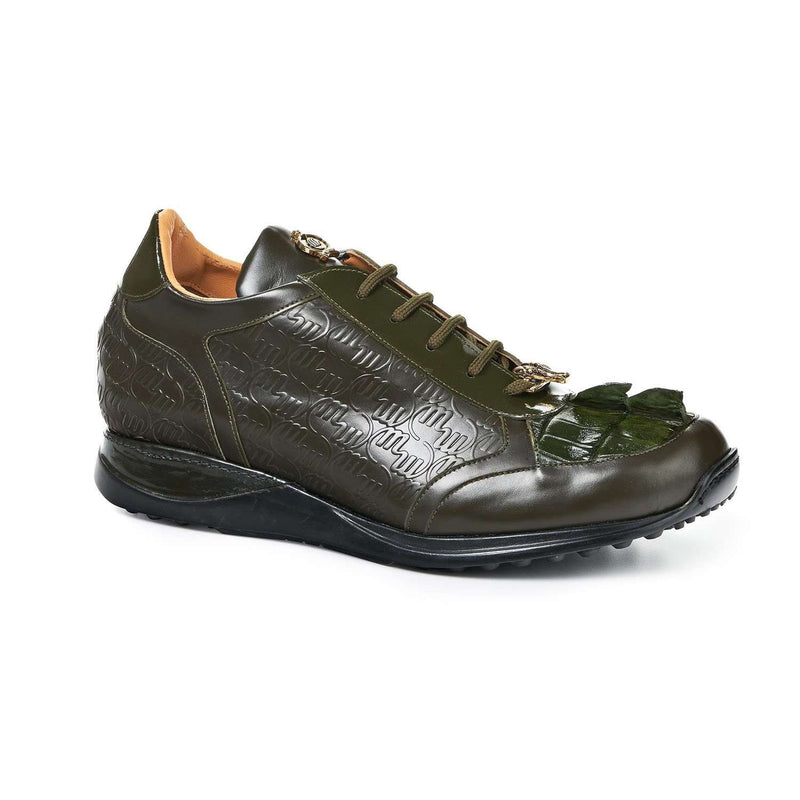 Mauri 8573 Native Men's Shoes Olive Calf-Skin Leather Print and Patent Leather Sneakers (MA5022)-AmbrogioShoes